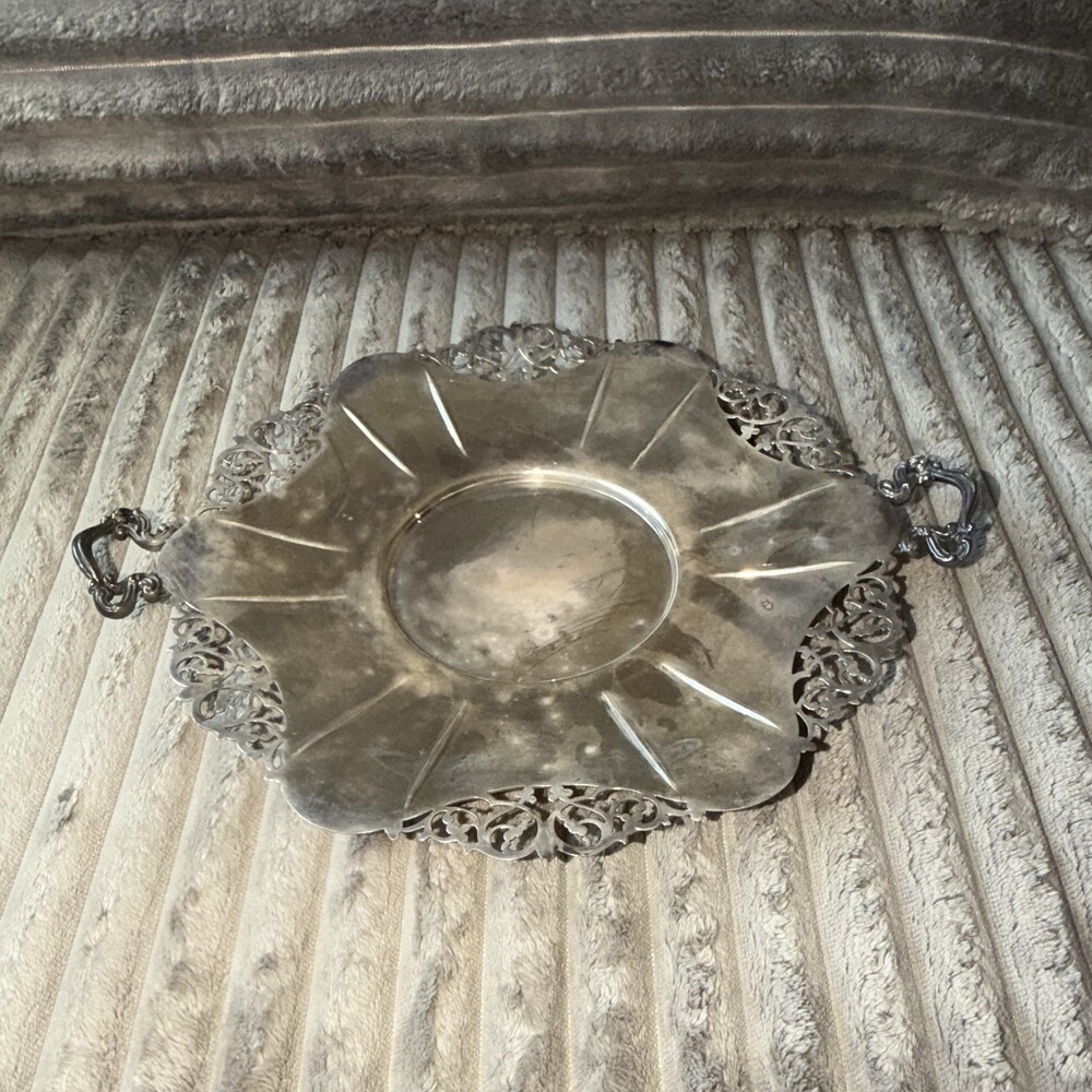 1847 Rogers Bros Silverplate EPNS Handled Gallery Serving Tray Pierced Edge